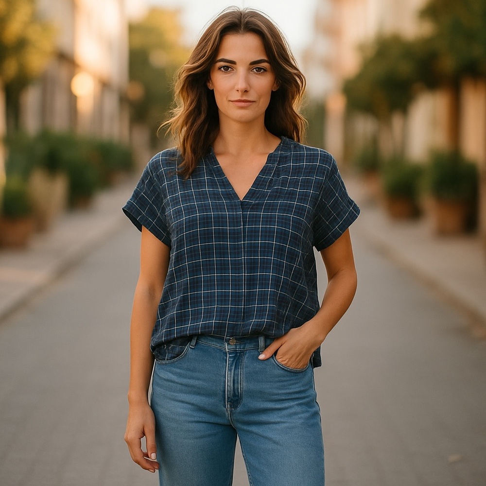 Madewell Blue and White Relaxed Button Down Shirt - Picture 1 of 10